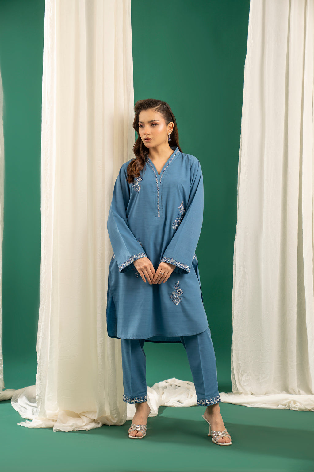 Blue Embroidered CO-ORD Set