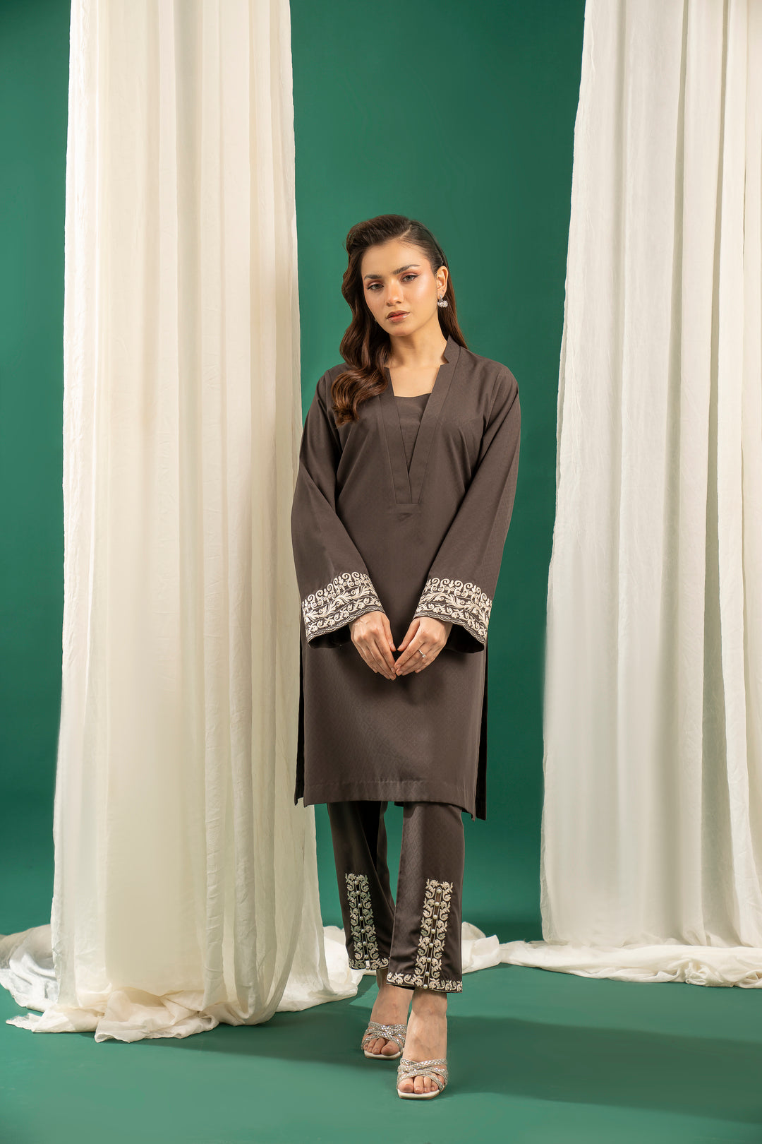 Dark Grey Embroidered CO-ORD Set