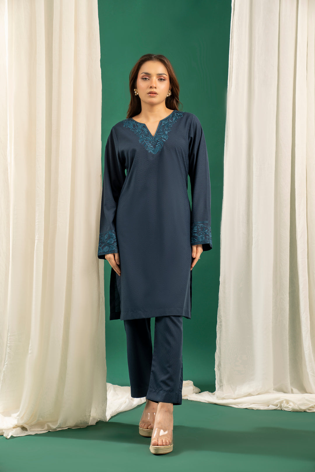 Navy Blue Embroidered CO-ORD Set