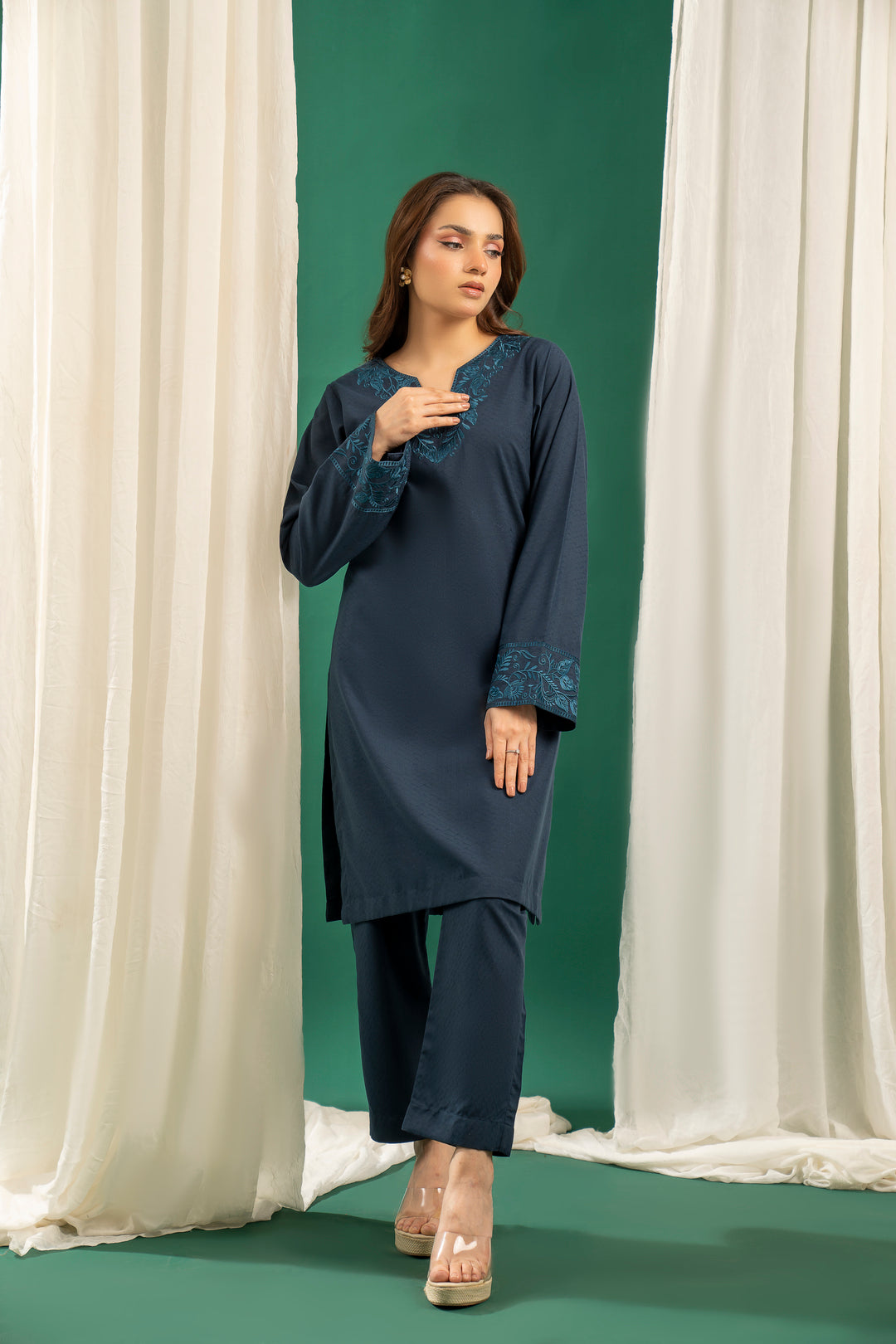 Navy Blue Embroidered CO-ORD Set