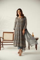 Silver Charm 3PC Embroidered Chiffon Suit