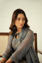 Silver Charm 3PC Embroidered Chiffon Suit