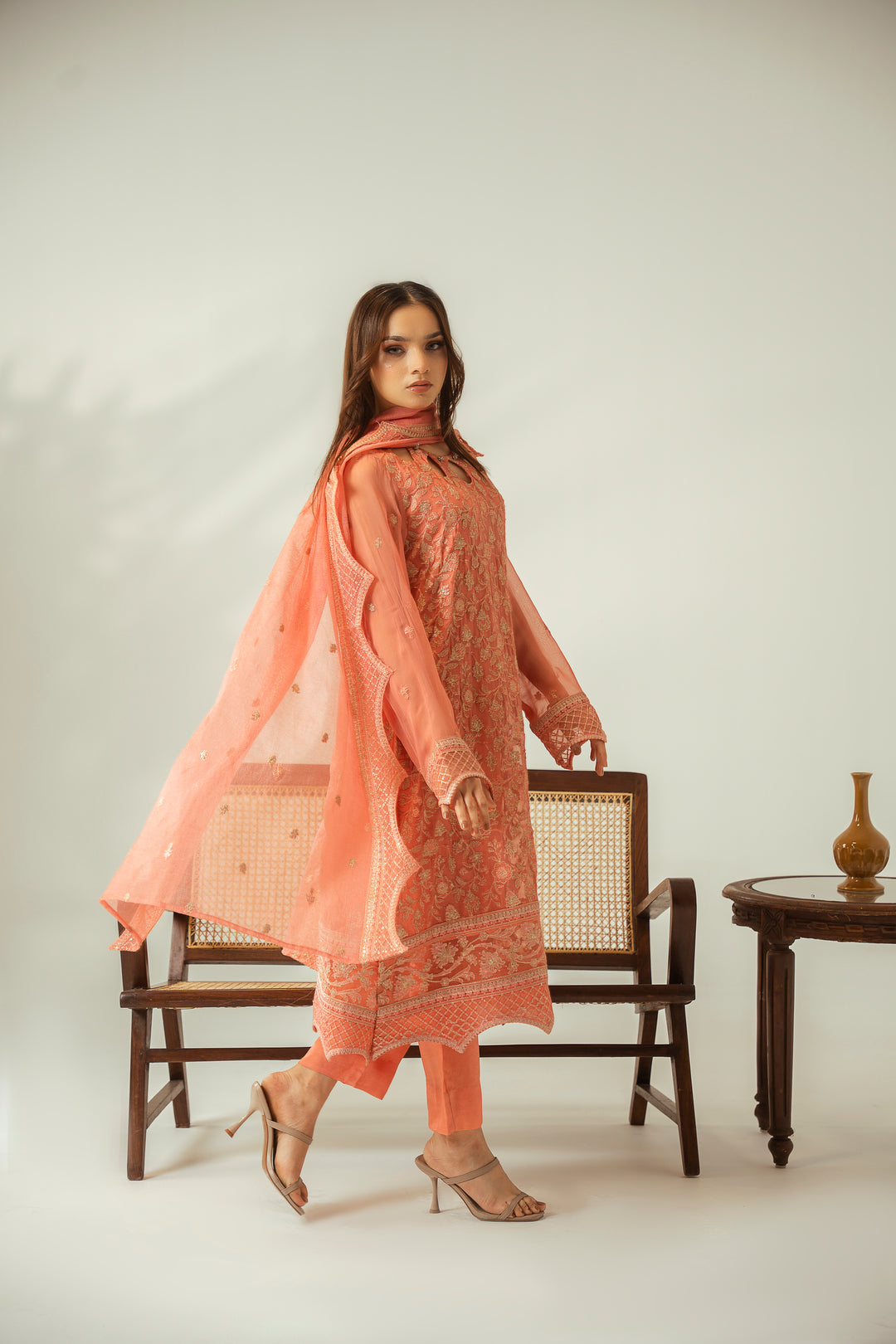 Pale Rose 3PC Embroidered Chiffon Suit