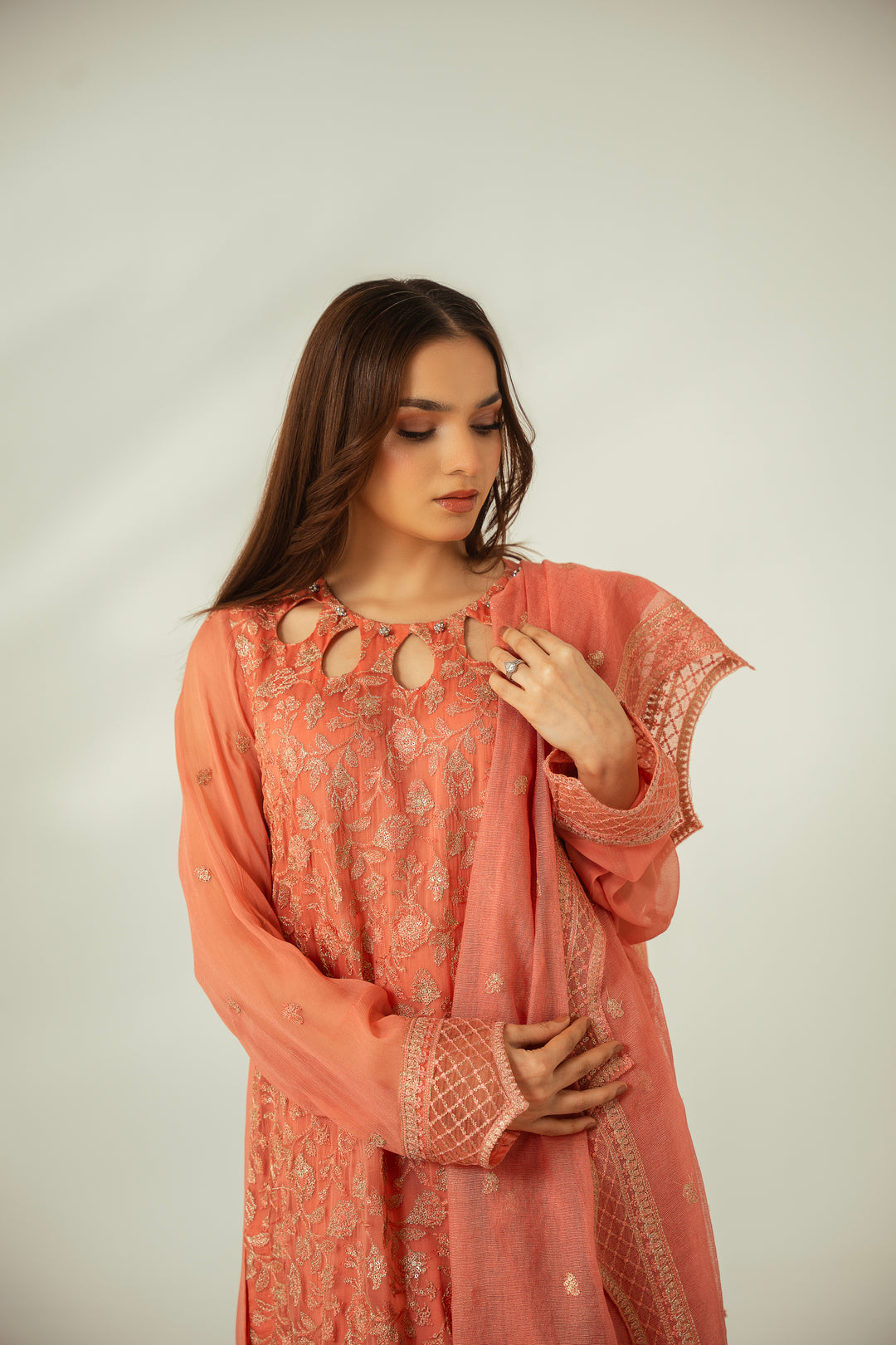 Pale Rose 3PC Embroidered Chiffon Suit