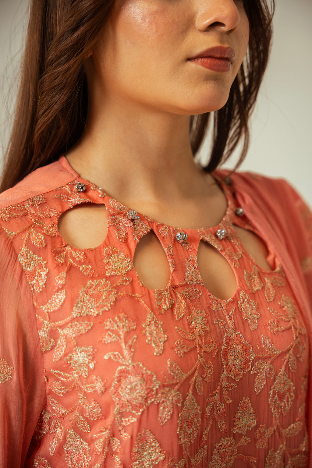 Pale Rose 3PC Embroidered Chiffon Suit
