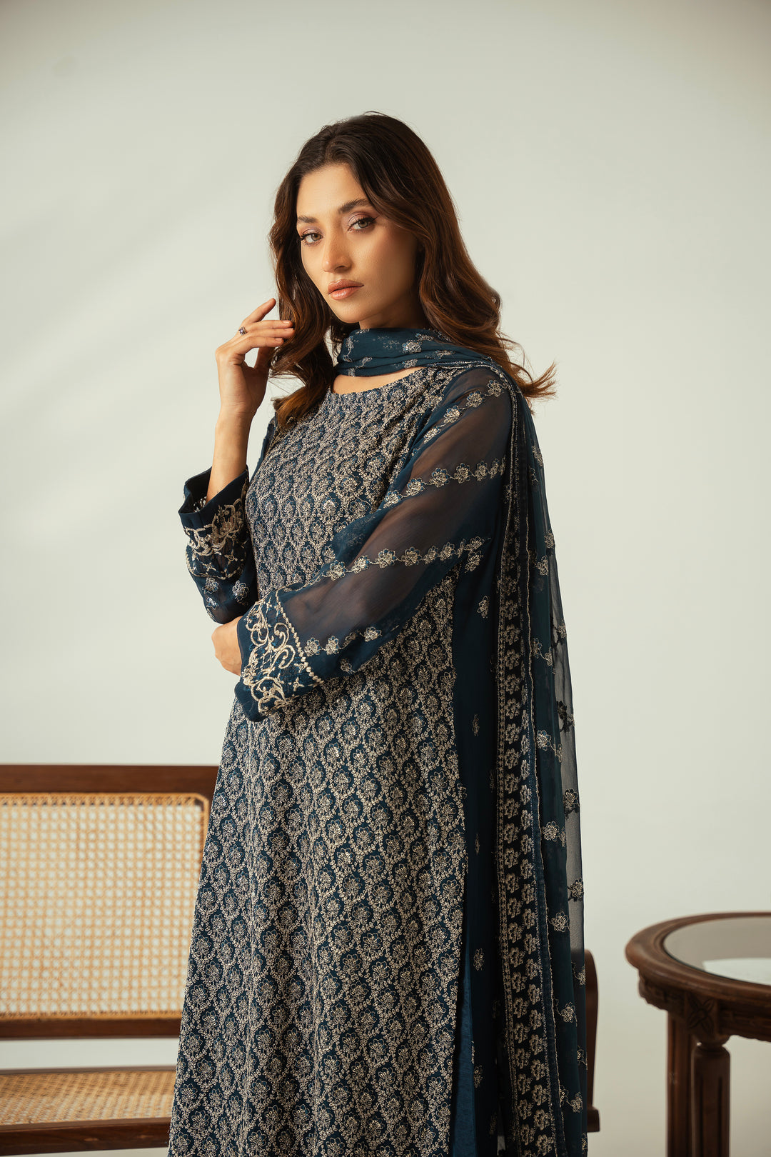 Emerald Mist 3PC Embroidered Chiffon Suit