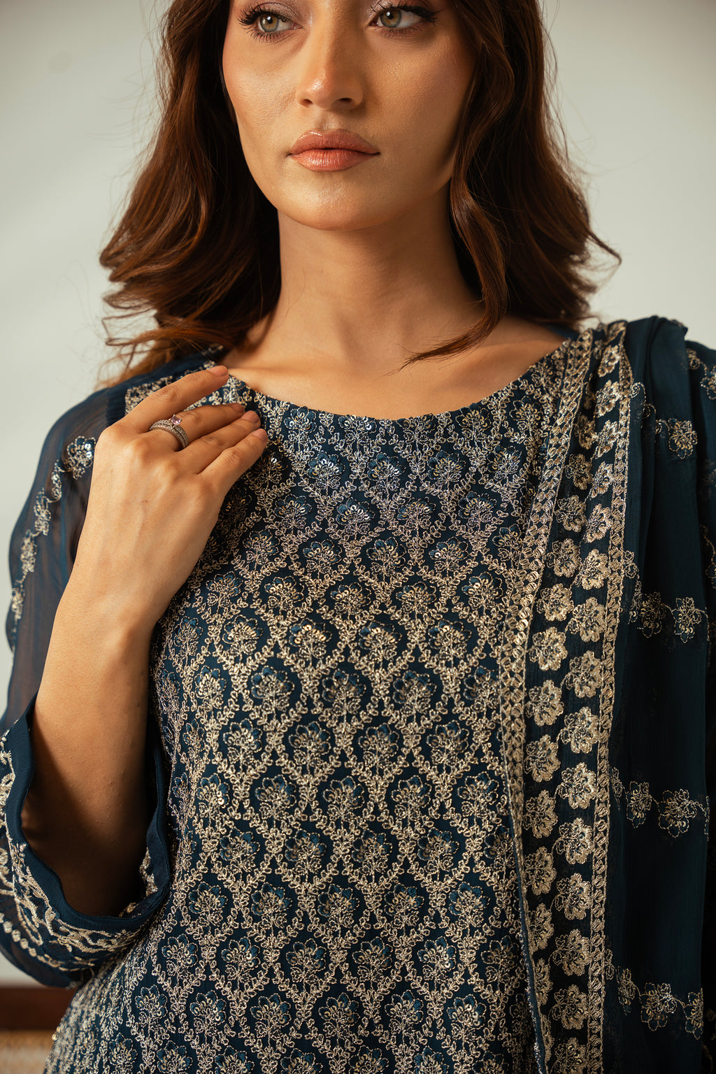 Emerald Mist 3PC Embroidered Chiffon Suit