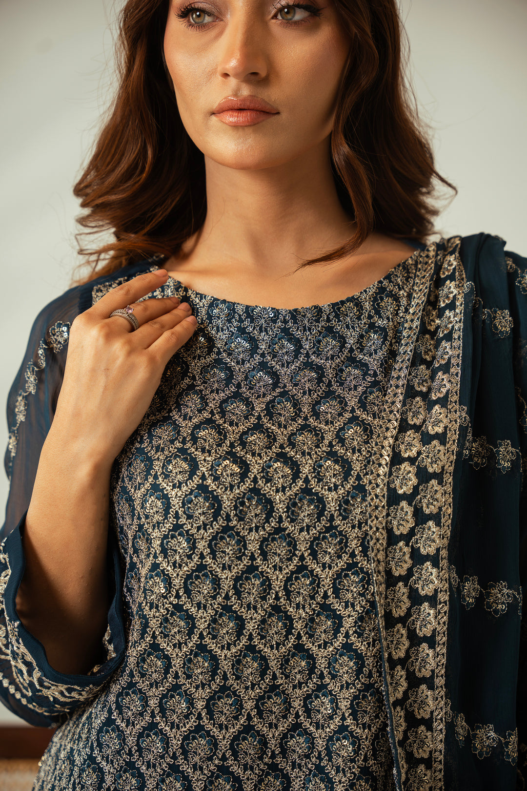 Emerald Mist 3PC Embroidered Chiffon Suit