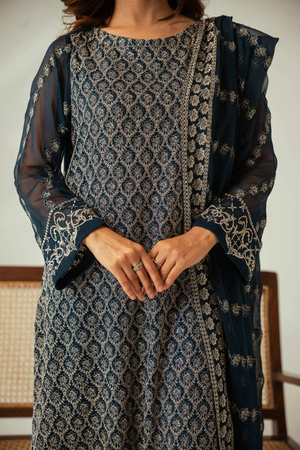 Emerald Mist 3PC Embroidered Chiffon Suit