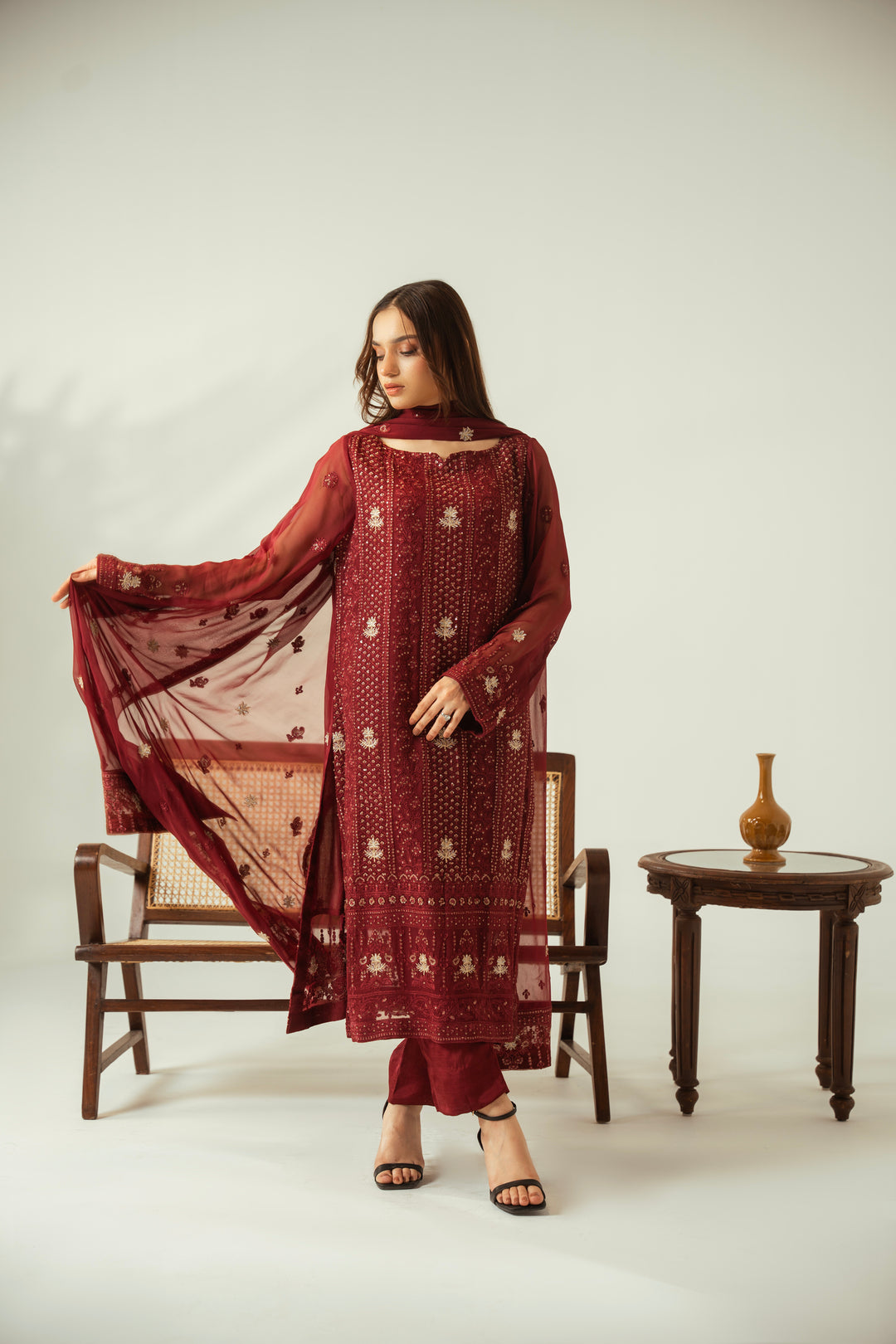 Ruby Bliss 3PC Embroidered Chiffon Suit