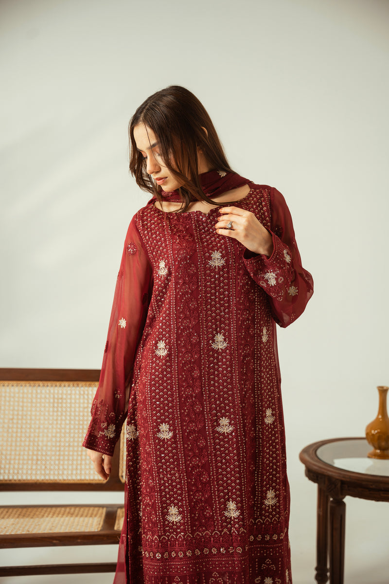 Ruby Bliss 3PC Embroidered Chiffon Suit