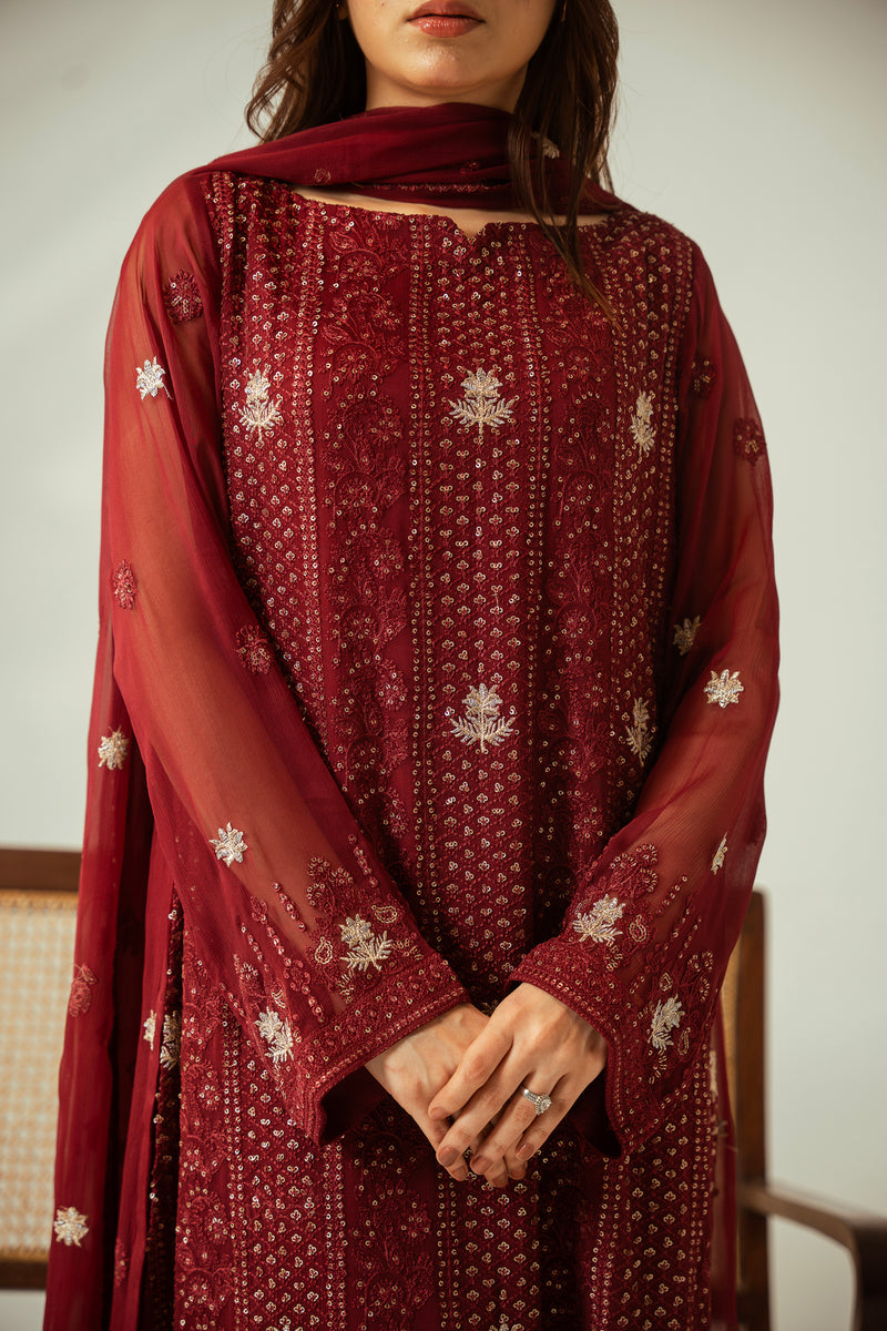 Ruby Bliss 3PC Embroidered Chiffon Suit
