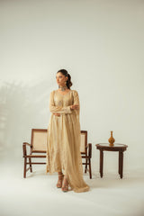 Champagne Gold 3PC Embroidered Chiffon Suit