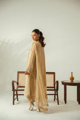Champagne Gold 3PC Embroidered Chiffon Suit
