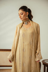 Champagne Gold 3PC Embroidered Chiffon Suit