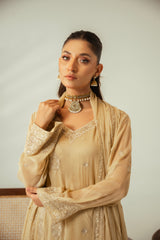 Champagne Gold 3PC Embroidered Chiffon Suit