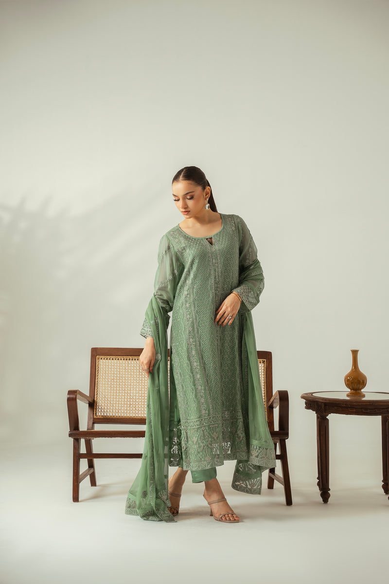 Frosted Patel 3PC Embroidered Chiffon Suit