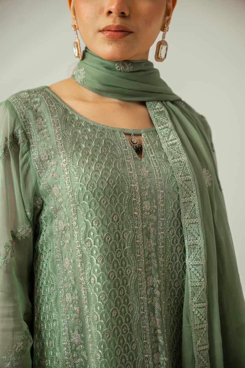 Frosted Patel 3PC Embroidered Chiffon Suit