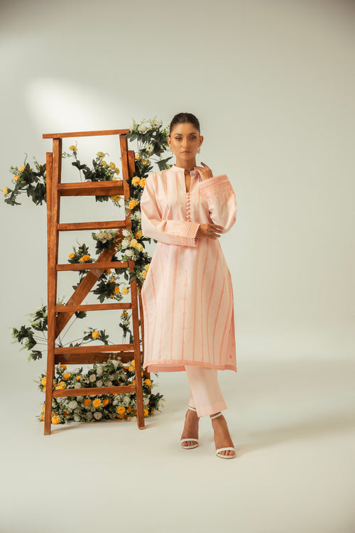2 PC Pink Cotton Embroidered CO-ORD Set