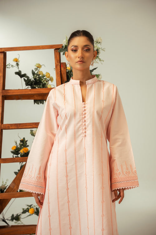 2 PC Pink Cotton Embroidered CO-ORD Set