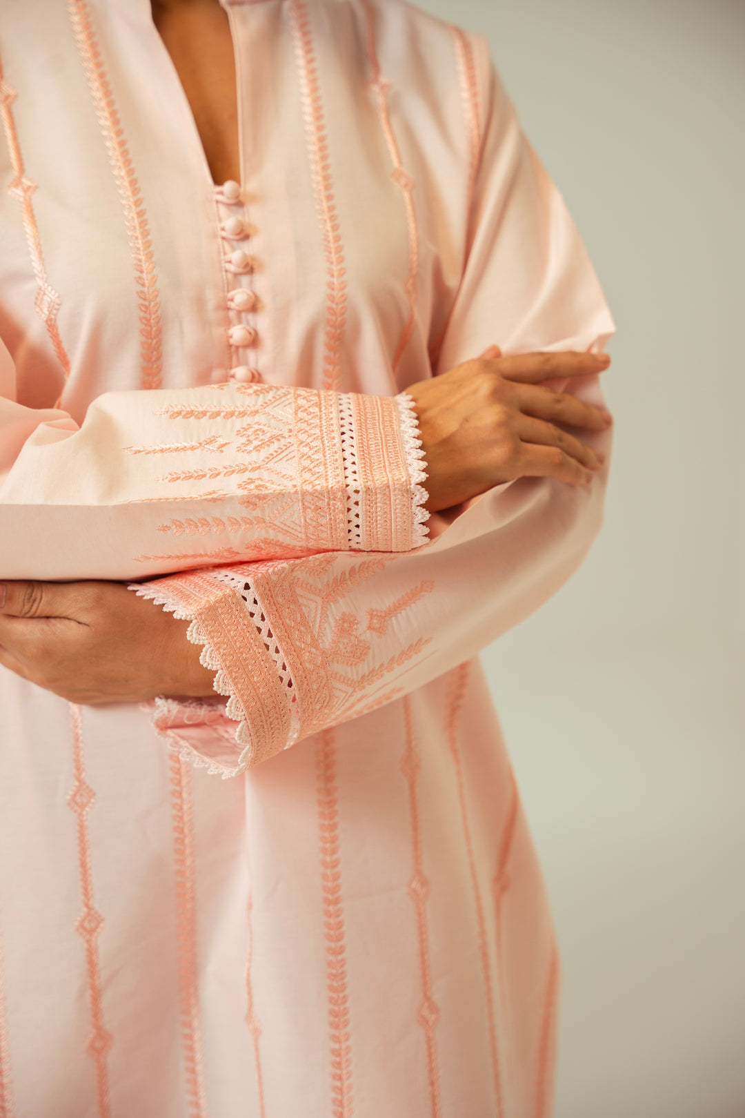 2 PC Pink Cotton Embroidered CO-ORD Set