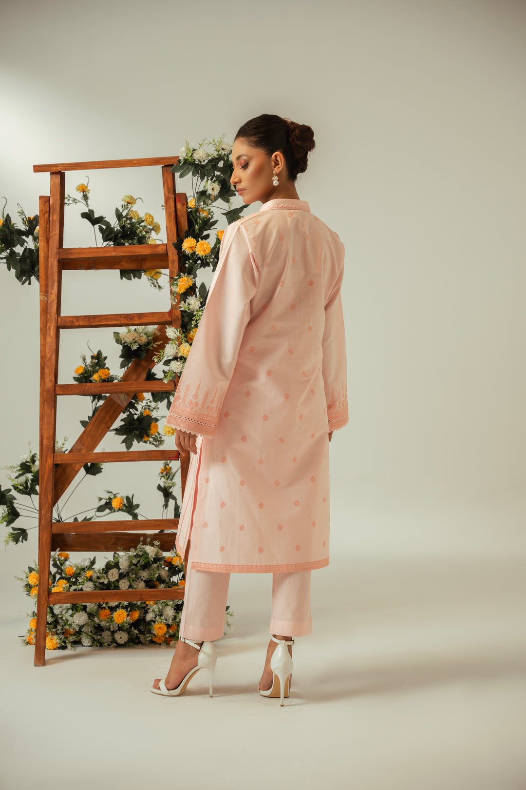 2 PC Pink Cotton Embroidered CO-ORD Set