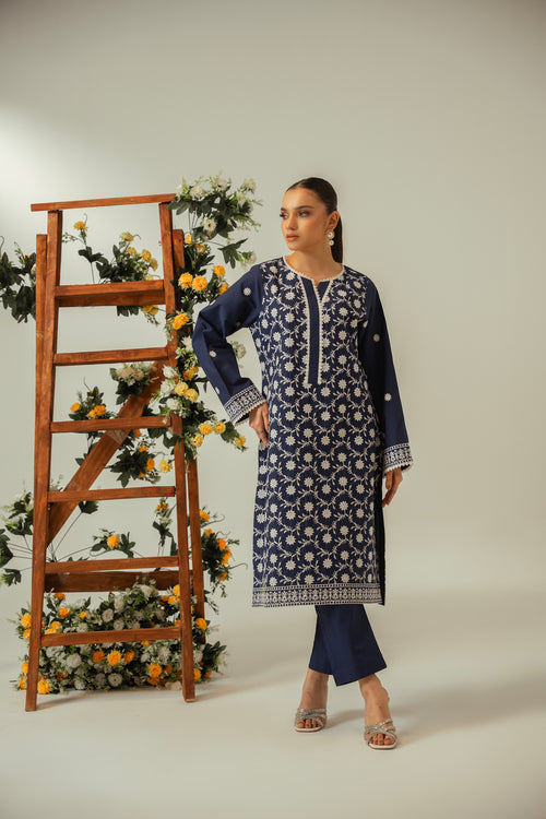 2 PC Blue Cotton Embroidered CO-ORD Set