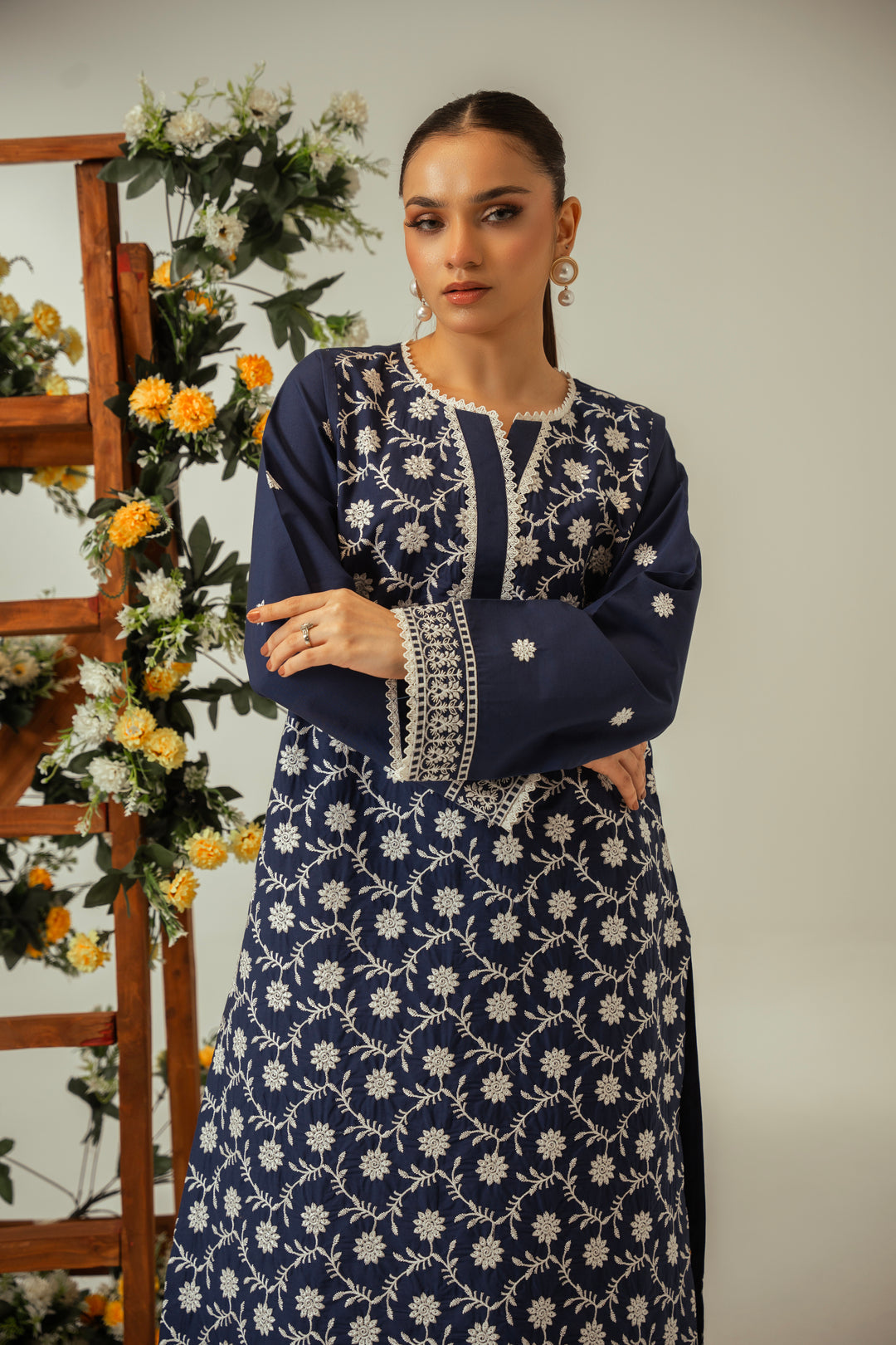 2 PC Blue Cotton Embroidered CO-ORD Set