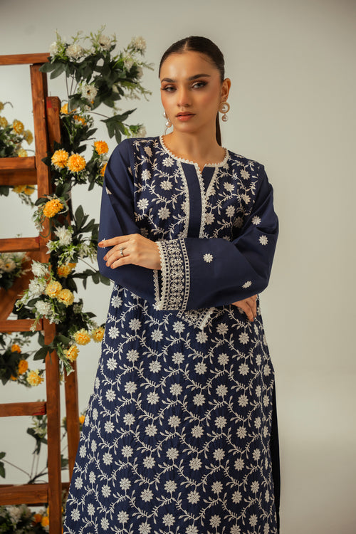 2 PC Blue Cotton Embroidered CO-ORD Set