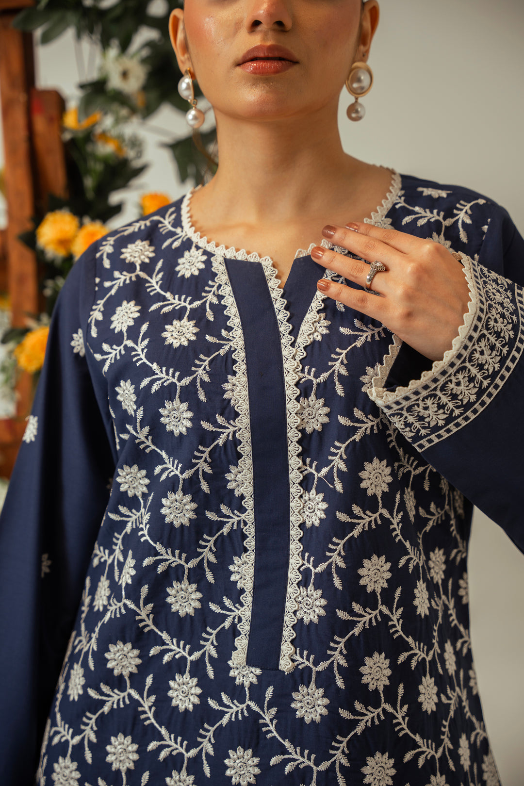 2 PC Blue Cotton Embroidered CO-ORD Set