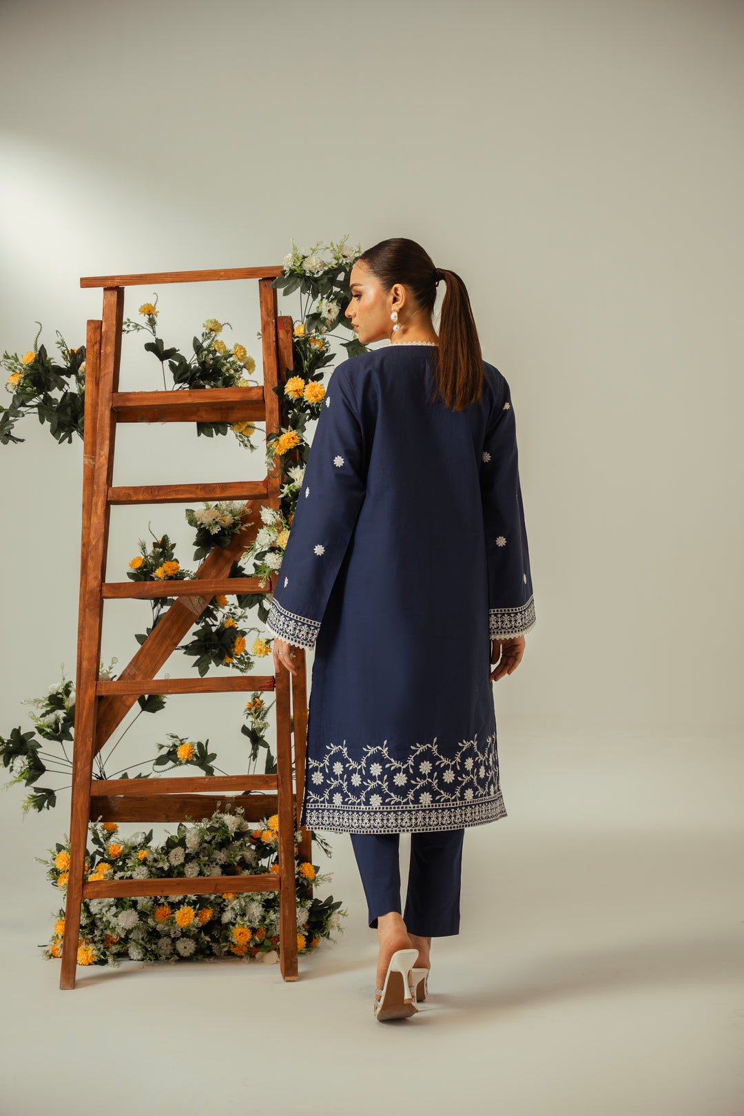2 PC Blue Cotton Embroidered CO-ORD Set