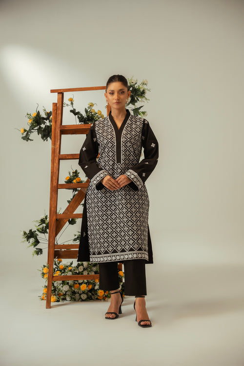 2 PC Black Cotton Embroidered CO-ORD Set