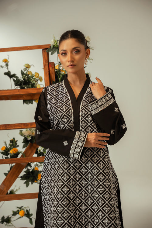 2 PC Black Cotton Embroidered CO-ORD Set