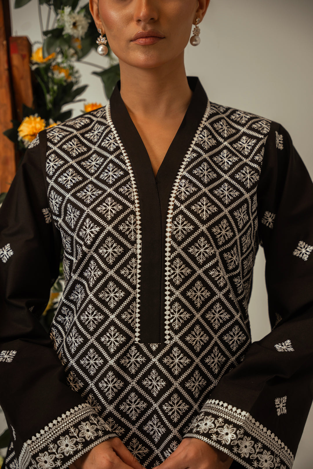 2 PC Black Cotton Embroidered CO-ORD Set