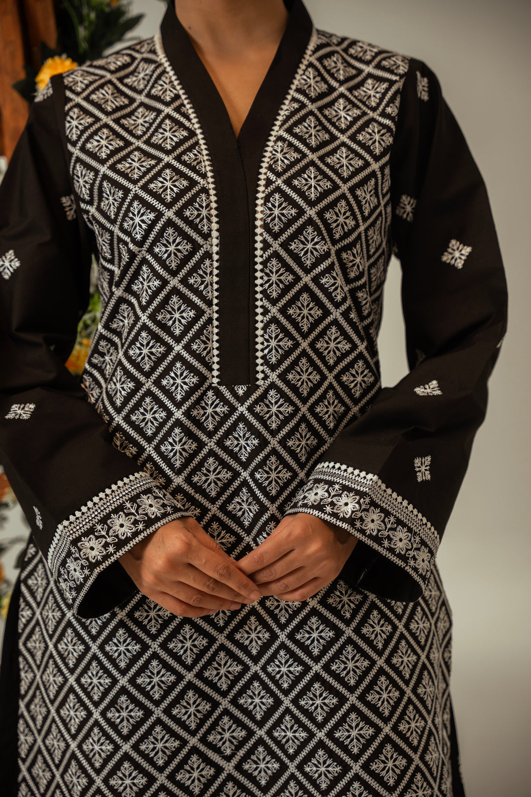 2 PC Black Cotton Embroidered CO-ORD Set