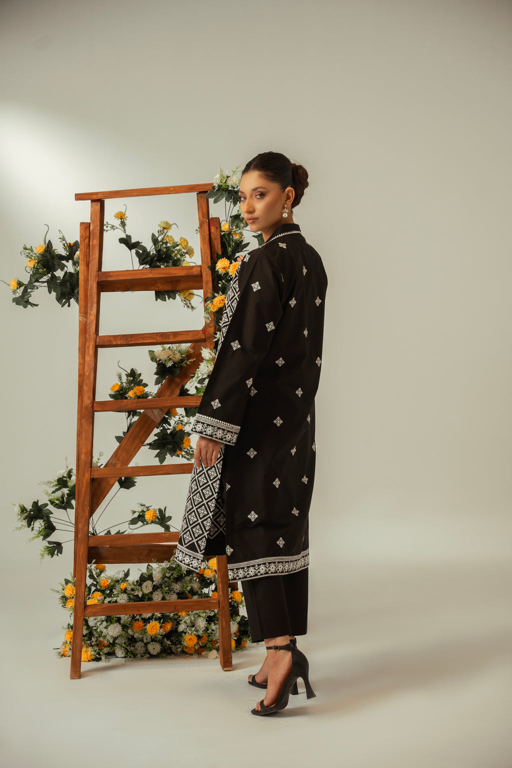 2 PC Black Cotton Embroidered CO-ORD Set