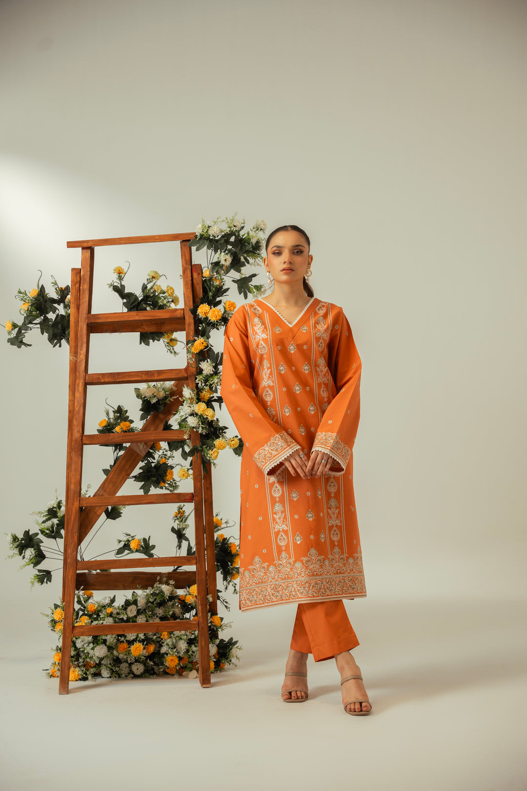 2 PC Rust Cotton Embroidered CO-ORD Set