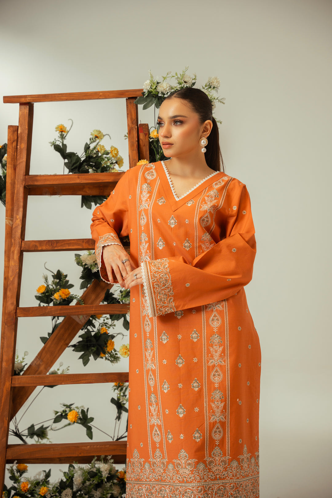 2 PC Rust Cotton Embroidered CO-ORD Set