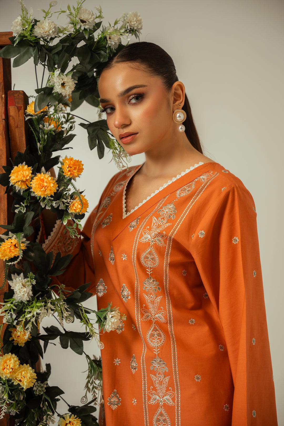 2 PC Rust Cotton Embroidered CO-ORD Set