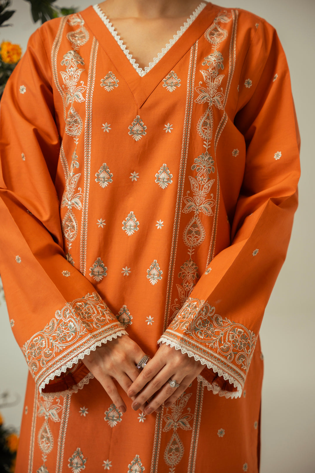 2 PC Rust Cotton Embroidered CO-ORD Set