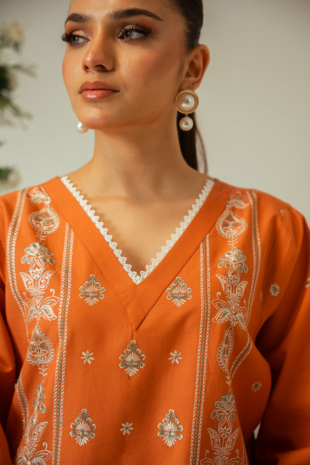 2 PC Rust Cotton Embroidered CO-ORD Set