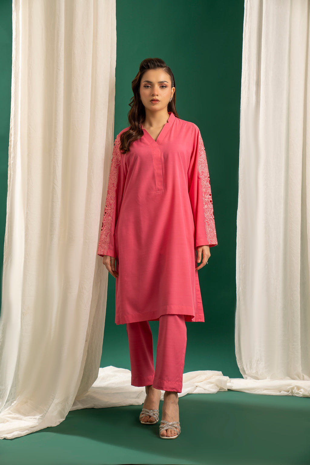 Pink Embroidered CO-ORD Set