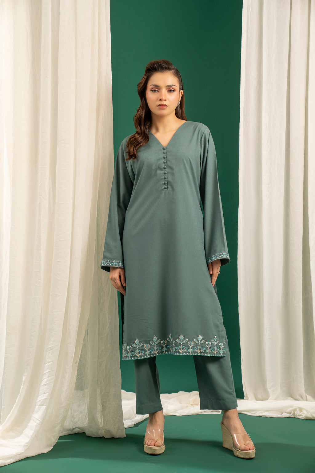 Dark Green Embroidered CO-ORD Set