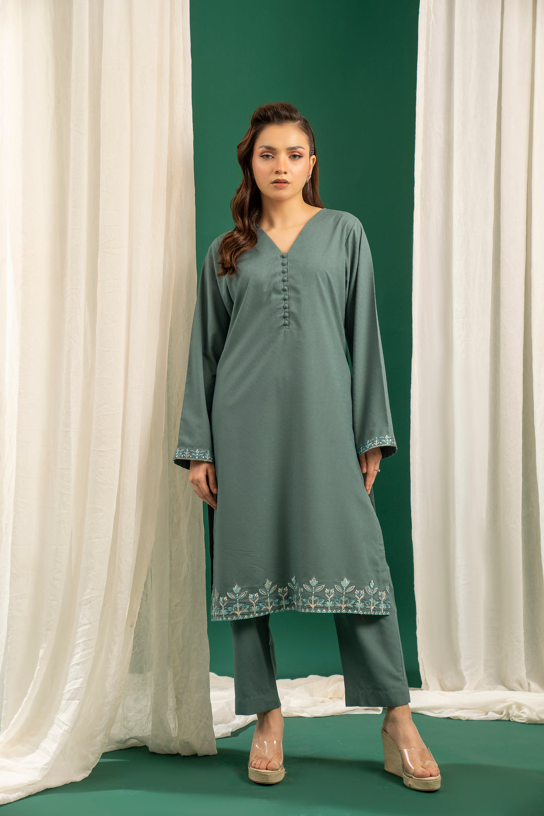 Dark Green Embroidered CO-ORD Set