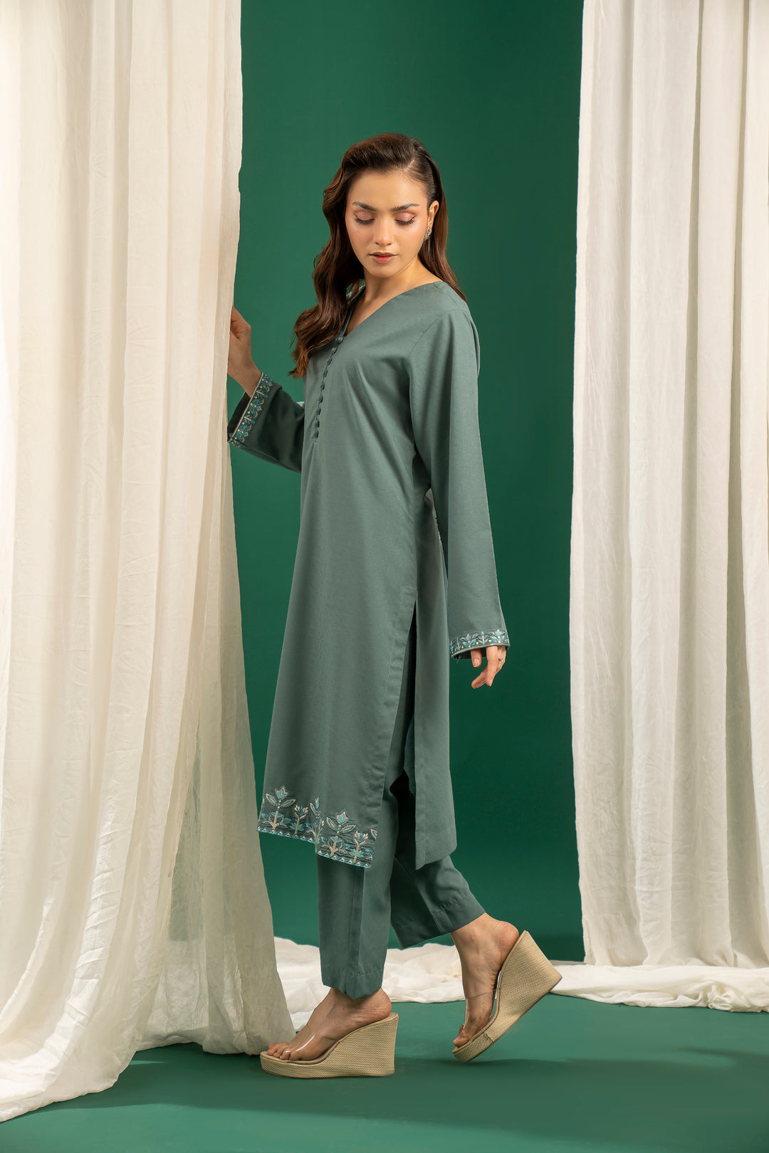 Dark Green Embroidered CO-ORD Set