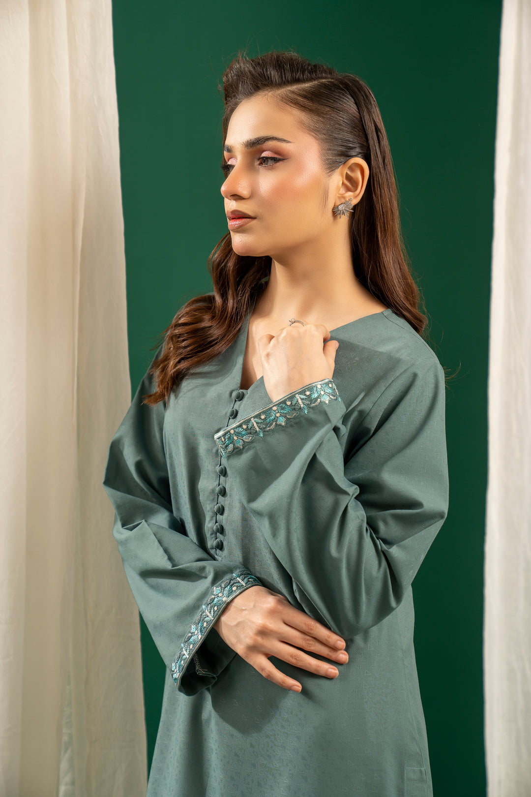 Dark Green Embroidered CO-ORD Set